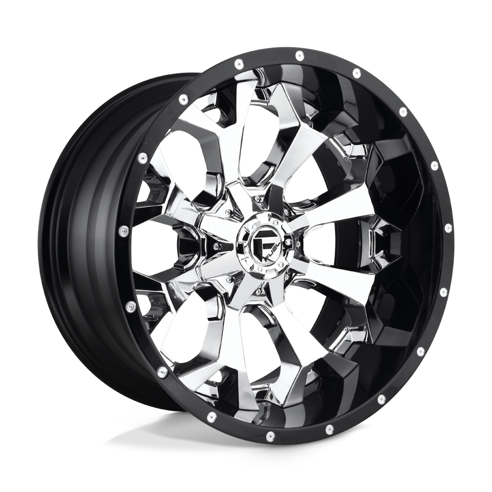 Fuel 2PC D246 ASSAULT CHROME PLATED GLOSS BLACK LIP 22X10 8x180 et-13 124.2