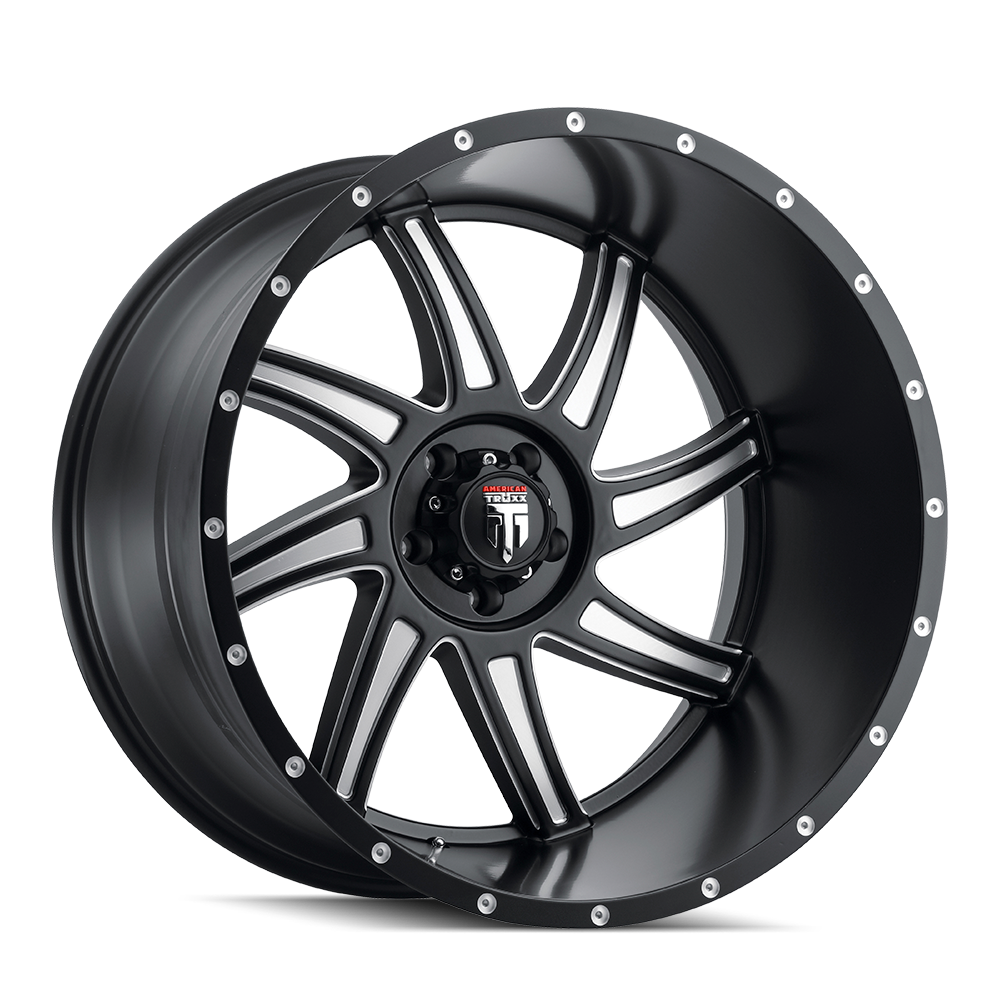 AMERICAN TRUXX VORTEX SATIN BLACK MILLED 22x12.0 6x135 et-44 87.1