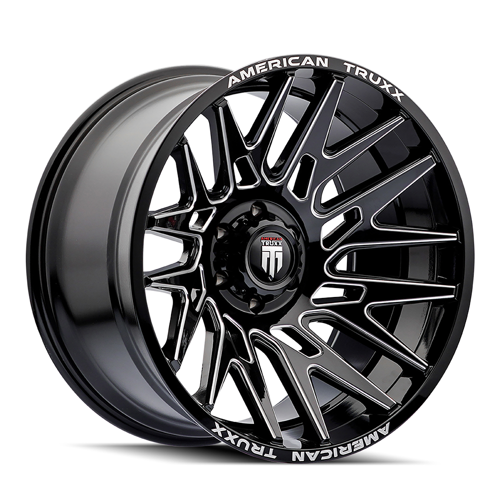 AMERICAN TRUXX EVOLUTION GLOSS BLACK MILLED 22x12.0 8x165.1 et-44 125.2