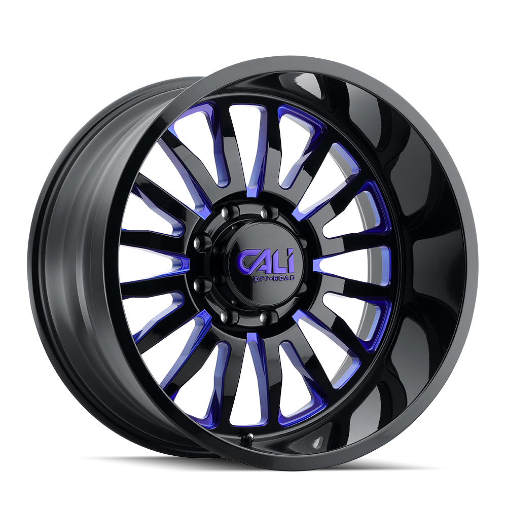 CALI OFF-ROAD SUMMIT GLOSS BLACK MILLED PRISM BLUE 24x14.0 6x135 et-76 87.1