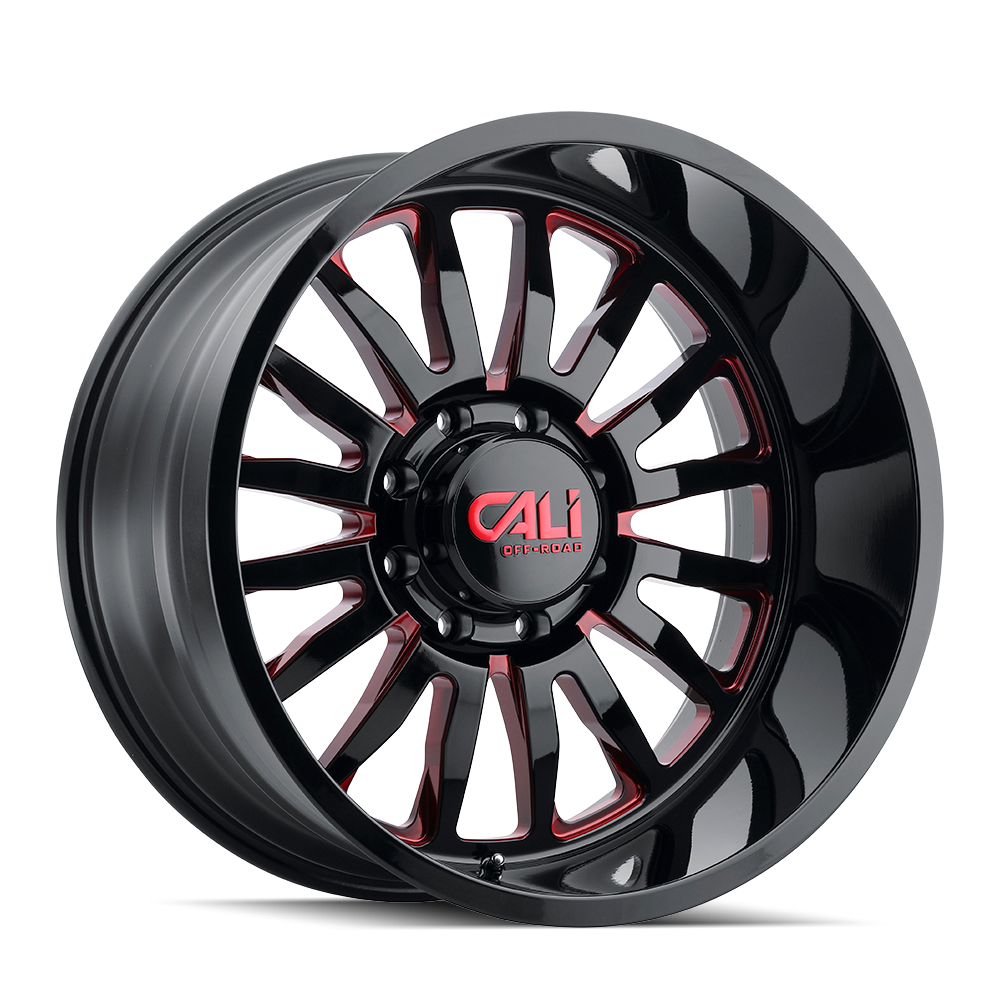 CALI OFF-ROAD SUMMIT GLOSS BLACK MILLED PRISM RED 22x12.0 8x165.1 et-51 125.2
