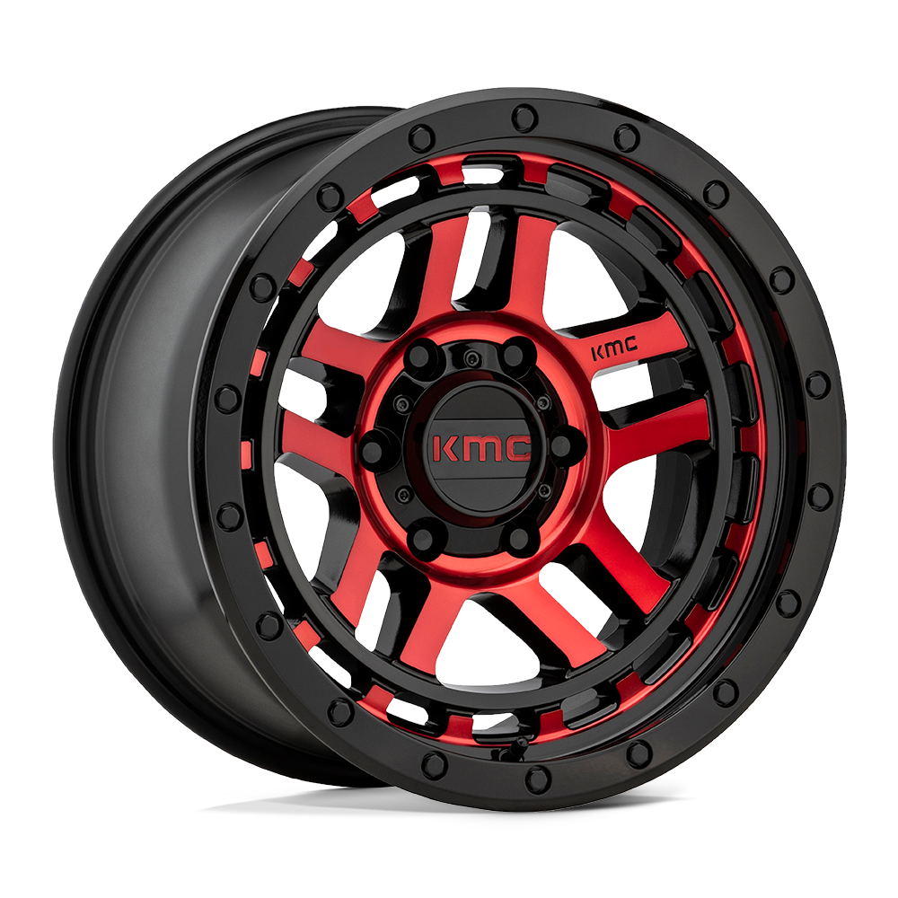 KMC KM540 RECON GLOSS BLACK MACHINED W/ RED TINT 17X9 5x127 et-12 78.1