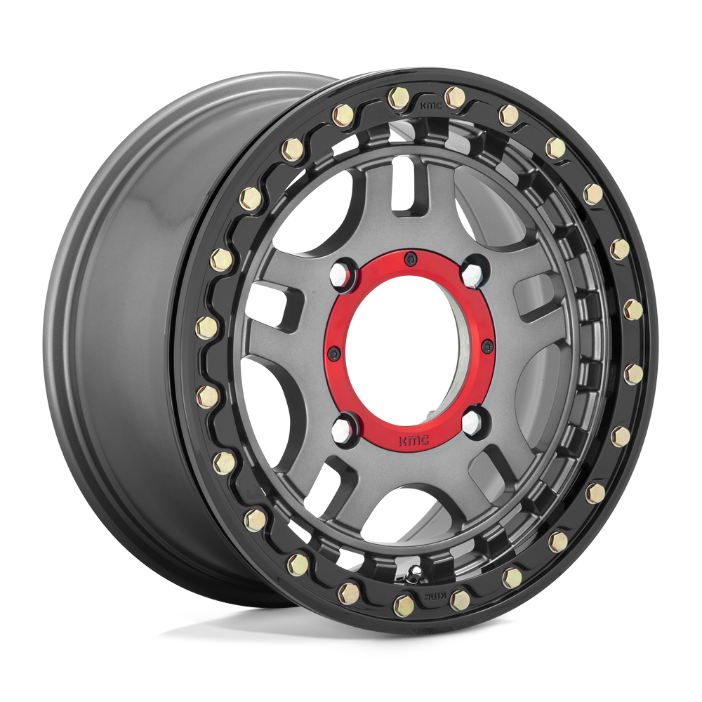 KMC Powersports KS240 RECON BEADLOCK GUN METAL W/ GLOSS BLACK RING 15X7 4x137 et38 112.1