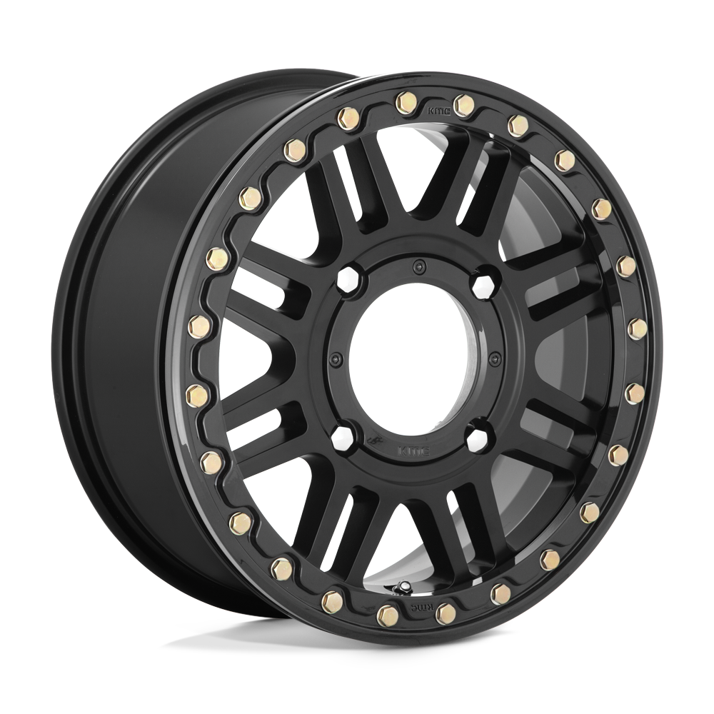 KMC Powersports KS250 CAGE BEADLOCK SATIN BLACK W/ GLOSS BLACK RING 15X6 4x156 et38 132