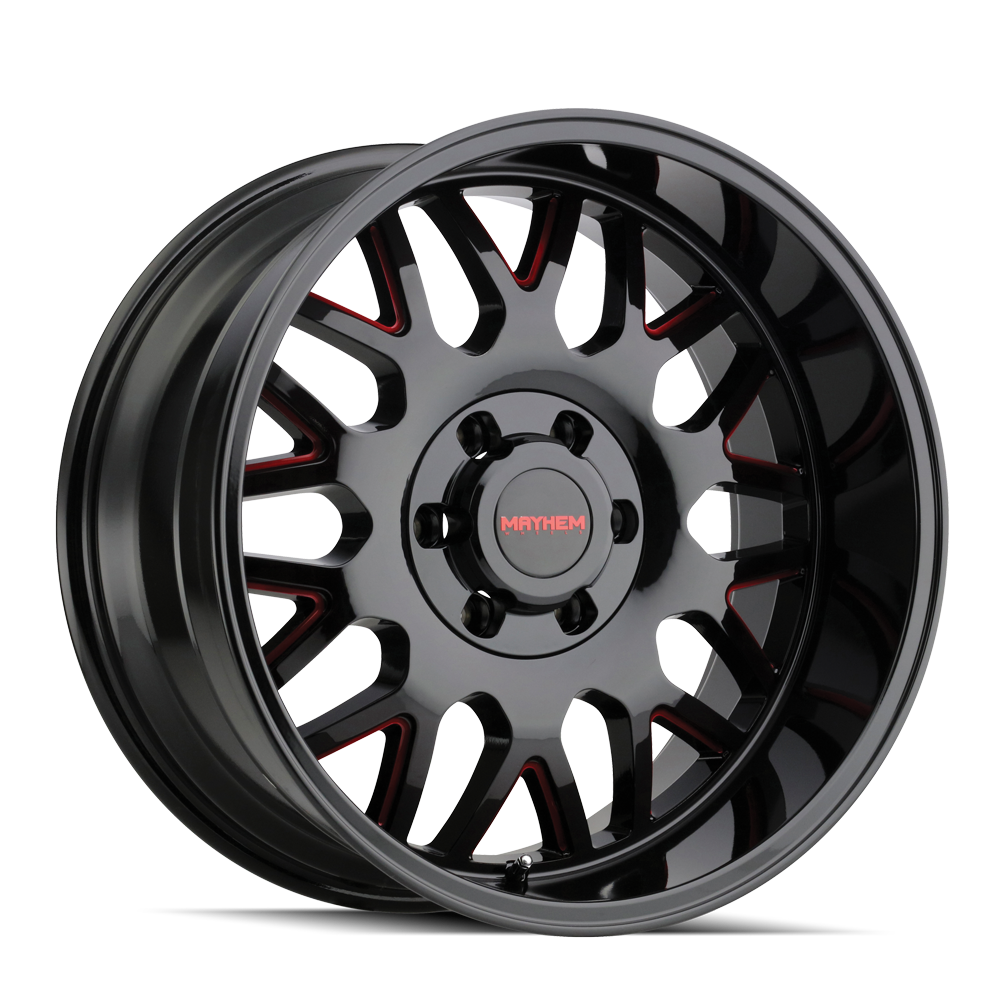 MAYHEM TRIPWIRE GLOSS BLACK MILLED PRISM RED 20x10.0 6x135 et-19 87.1