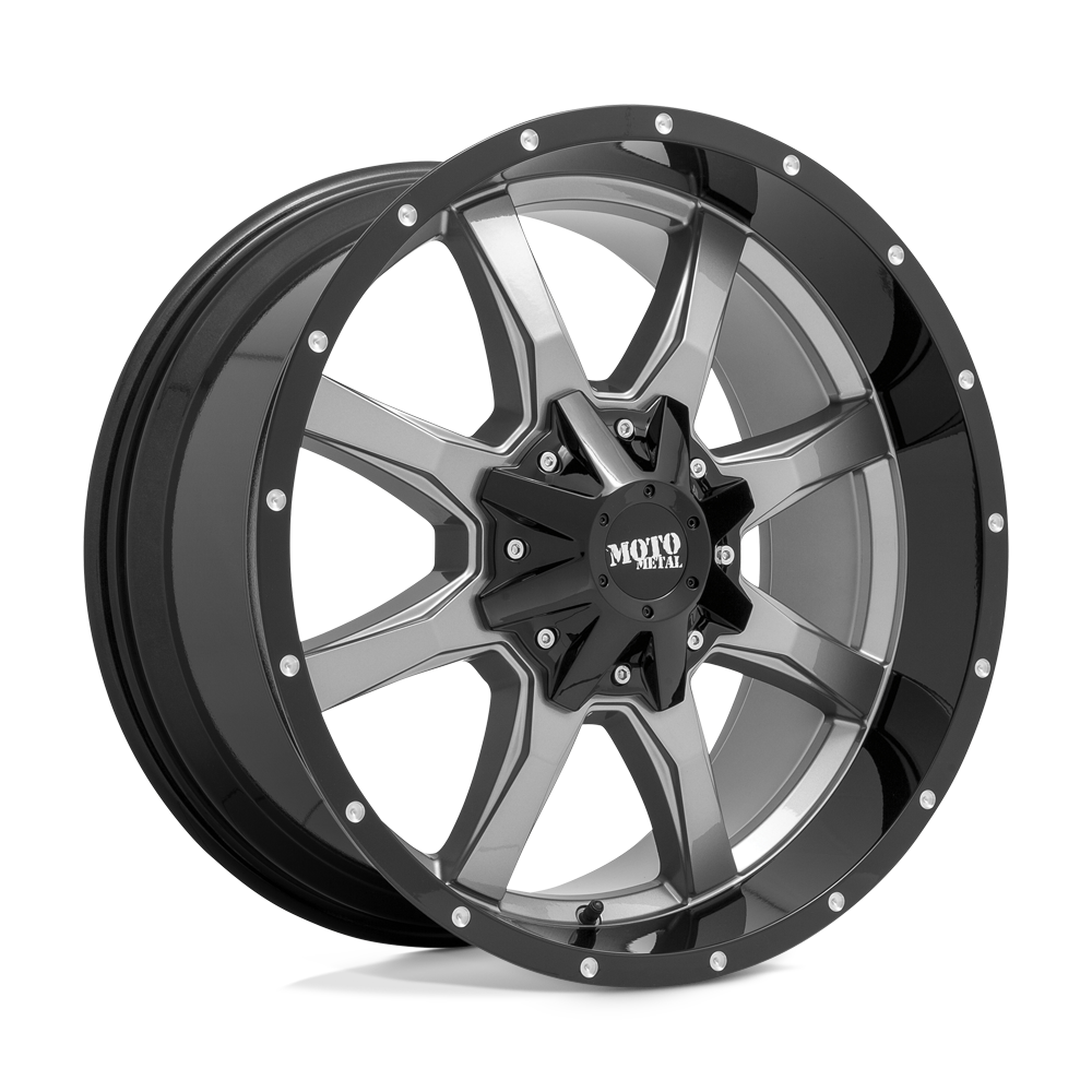 Moto Metal MO970 GLOSS GRAY CENTER W/ GLOSS BLACK LIP 18X10 8x165.1 et-24 125.1