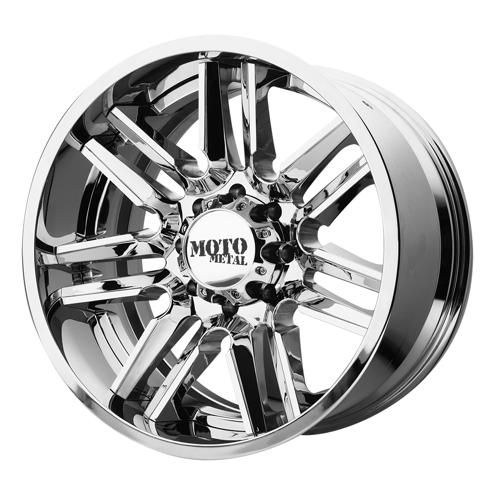Moto Metal MO202 CHROME CENTER W/ GLOSS BLACK MILLED LIP 20X10 8x170 et-18 125.1