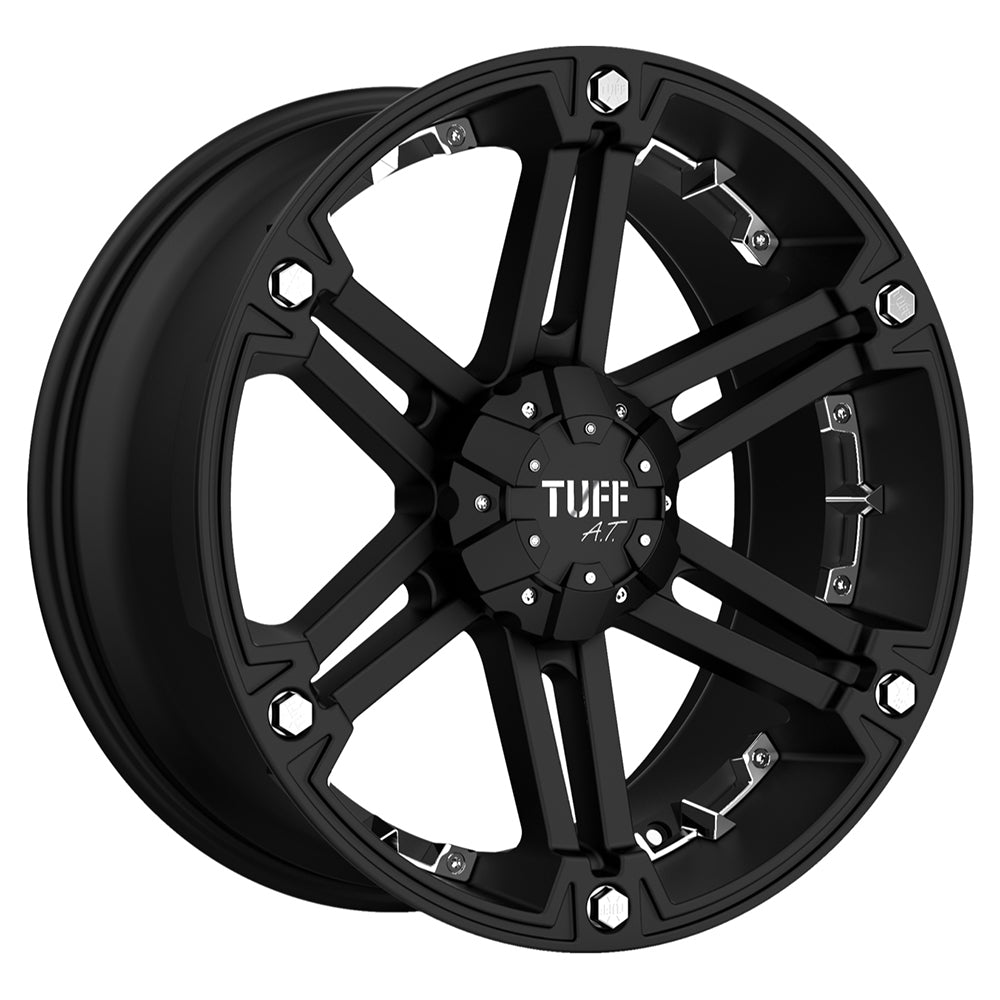 Tuff T01 FLAT BLACK W/ CHROME INSERTS 17X8 5x114.3/5x127 et10 78.1