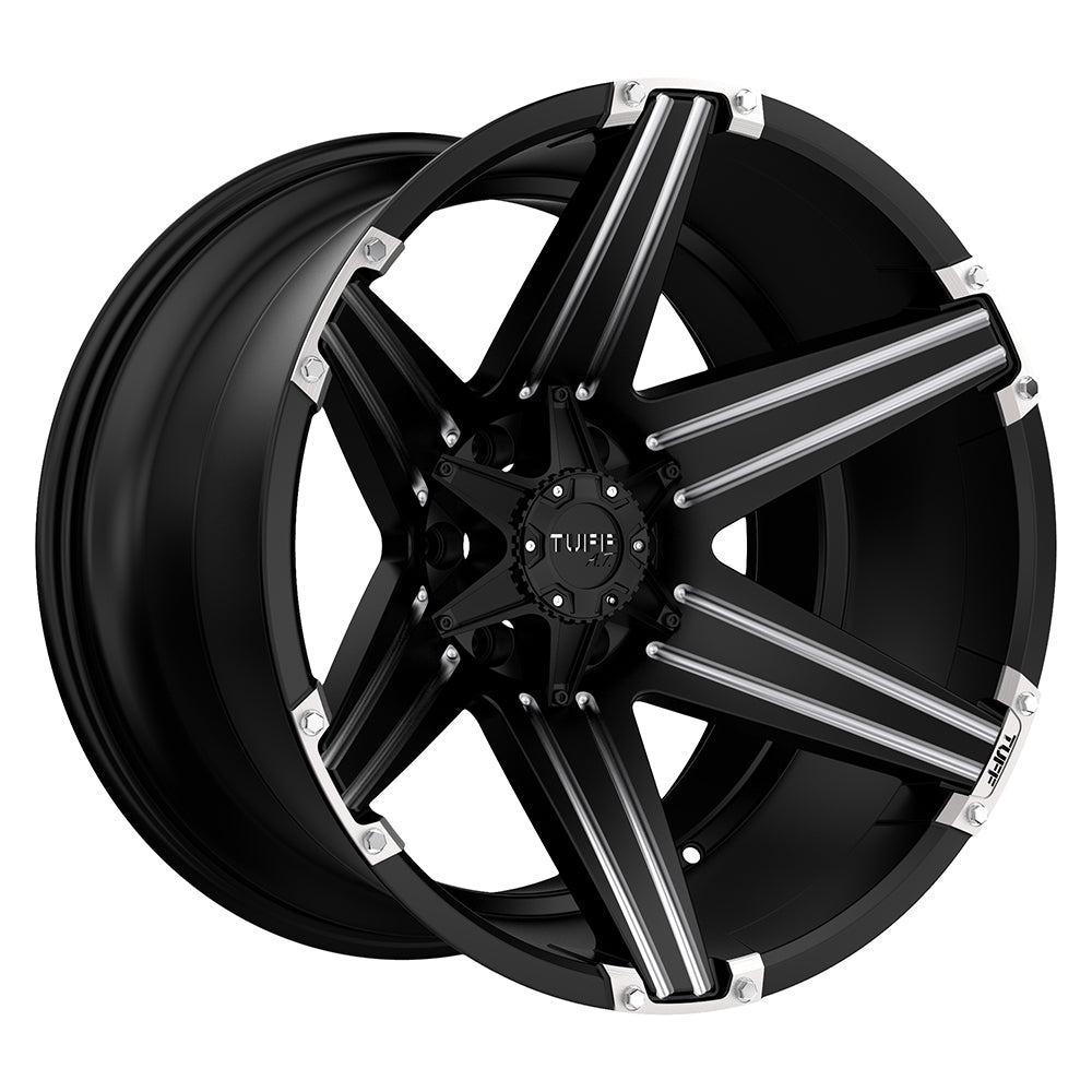 Tuff T12 SATIN BLACK W/ MILLED SPOKES 24X11 5x114.3/5x127 et-45 78.1