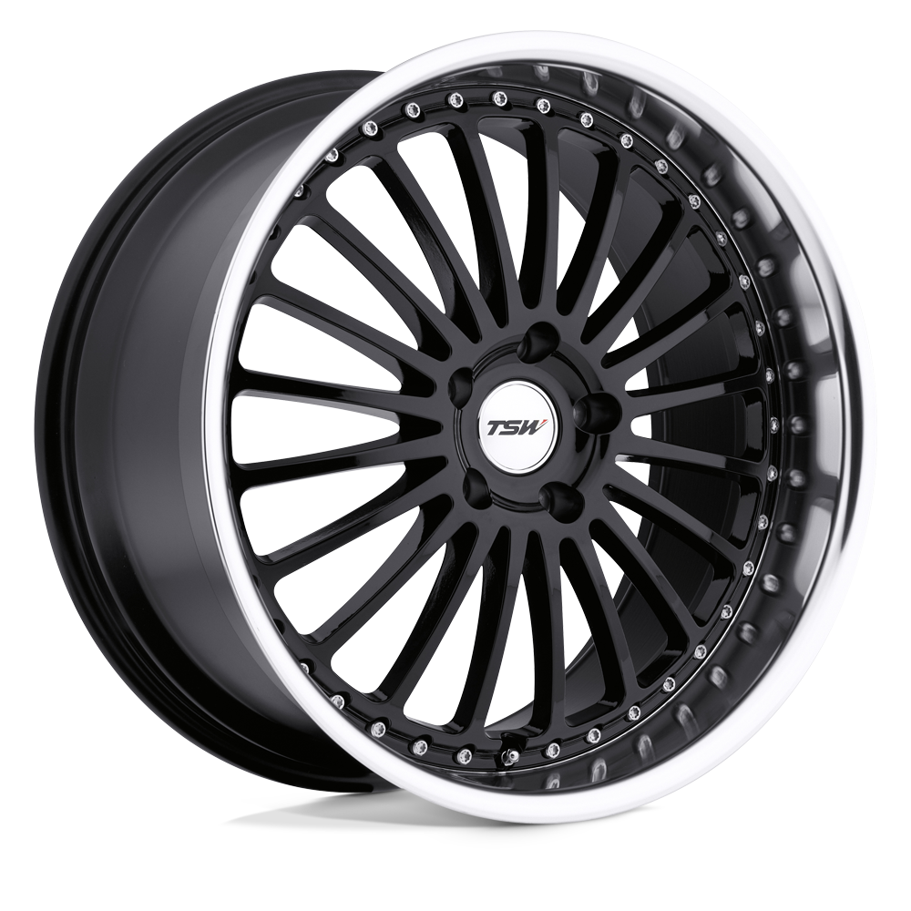 TSW SILVERSTONE GLOSS BLACK W/ MIRROR CUT LIP 20X8.5 5x108 et40 72.1