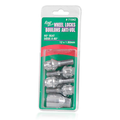 Acorn Chrome Lock Bolt Set 60° Seat-12x1.50mm-30mm Shank-17/19mm Hex (PKG/4)