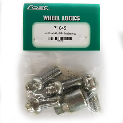 Acorn Chrome Lock Bolt Set R13 Radius Seat-14x1.50mm-28mm Shank-17/19mm Hex (PKG/4)