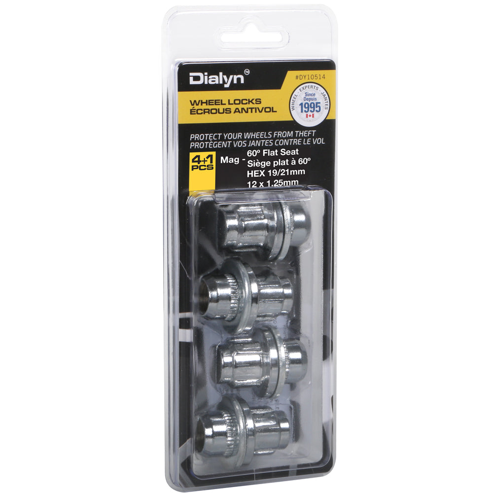 Mag W/Washer Chrome Lock Nut Set Flat/60° Seat-12x1.25mm-12mm Shank-19/21mm Hex (PKG/4)