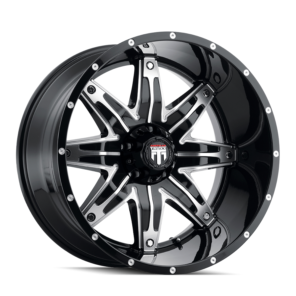 AMERICAN TRUXX LONESTAR GLOSS BLACK MACHINED 22x12.0 5x150 et-44 110.3