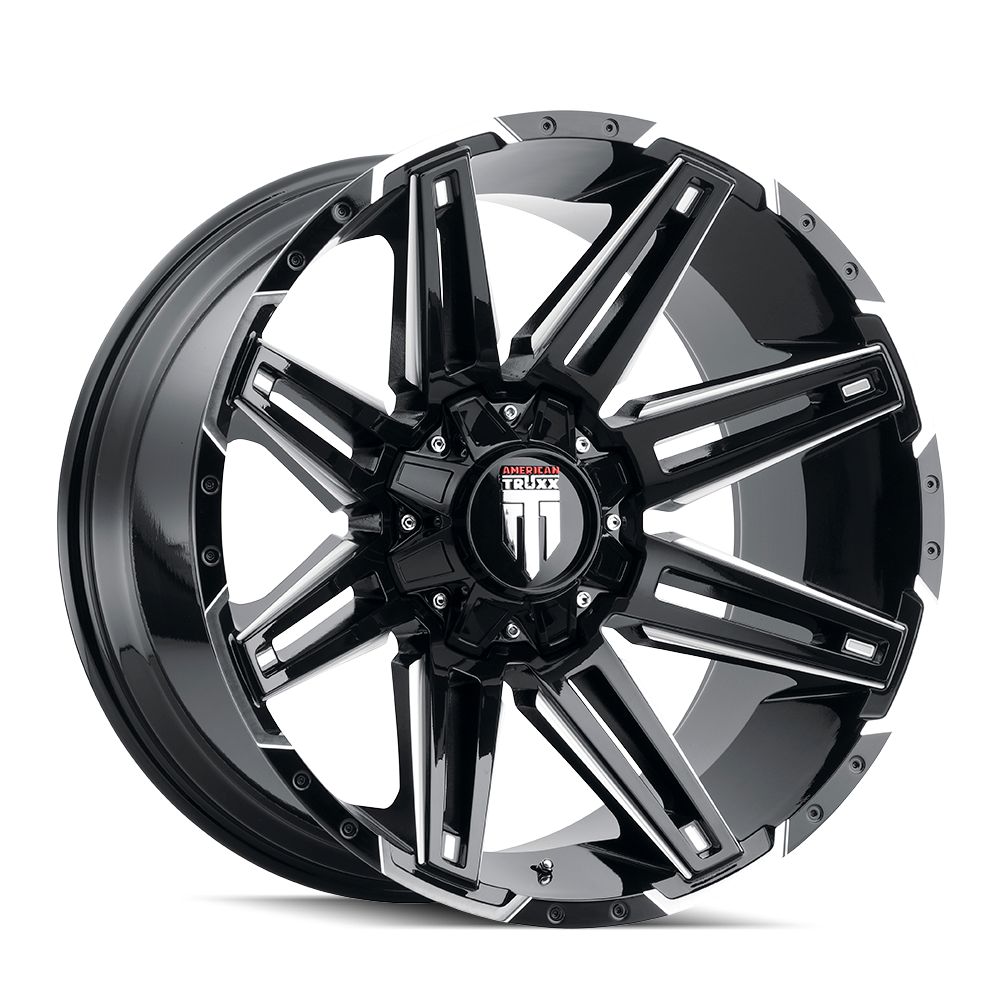 AMERICAN TRUXX BOOM GLOSS BLACK MILLED 20x9.0 8x165.1 et-12 125.2