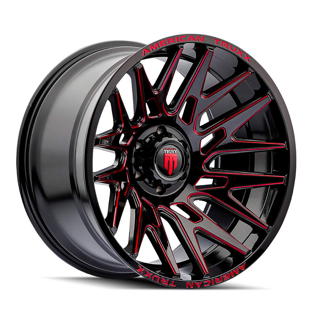 AMERICAN TRUXX EVOLUTION GLOSS BLACK PRIZM RED 22x12.0 6x139.7 et-44 106