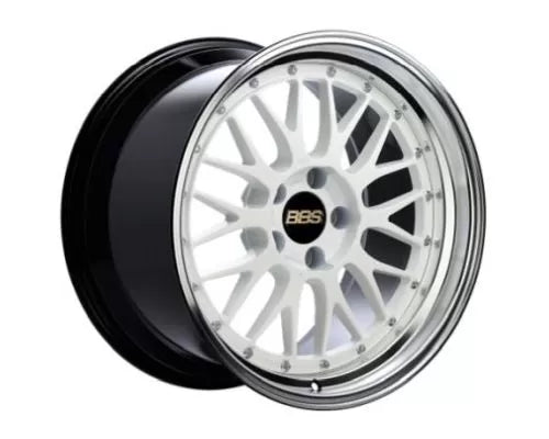 BBS LM 17 X 8.5 +18 5 X 120 PFS WHITE W/ BLUE METALLIC FLAKE / DIAMOND CUT LIP