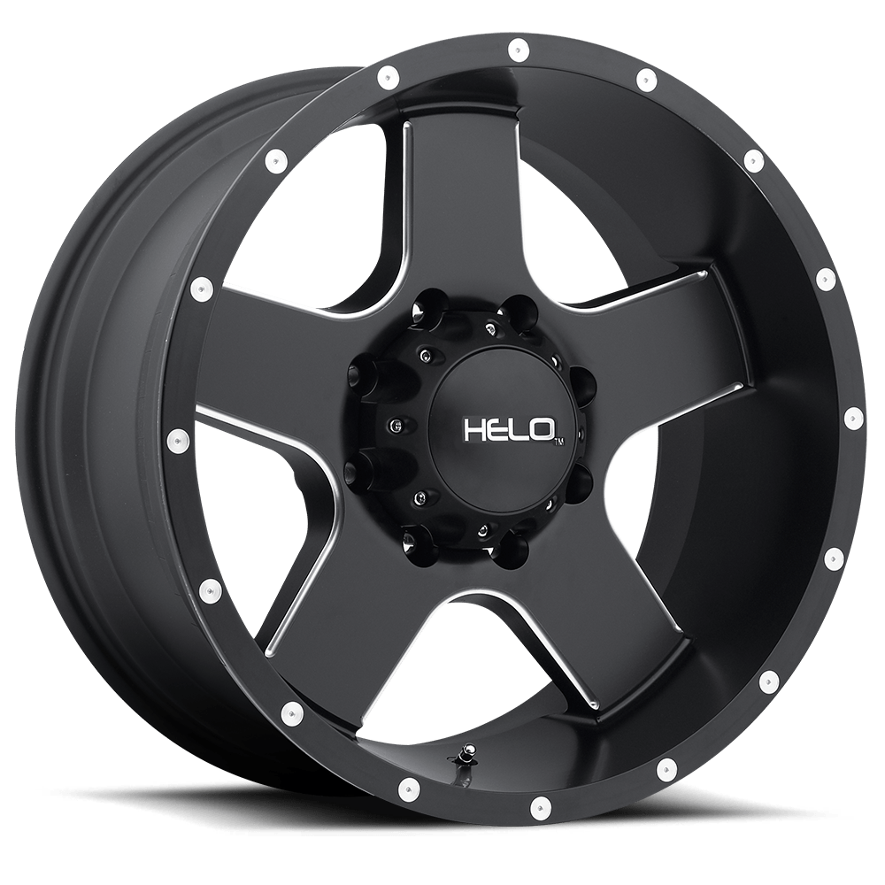 Helo HE886 SATIN BLACK W/ MILLED SPOKES & FLANGE 18X9 6x139.7 et-12 106.1
