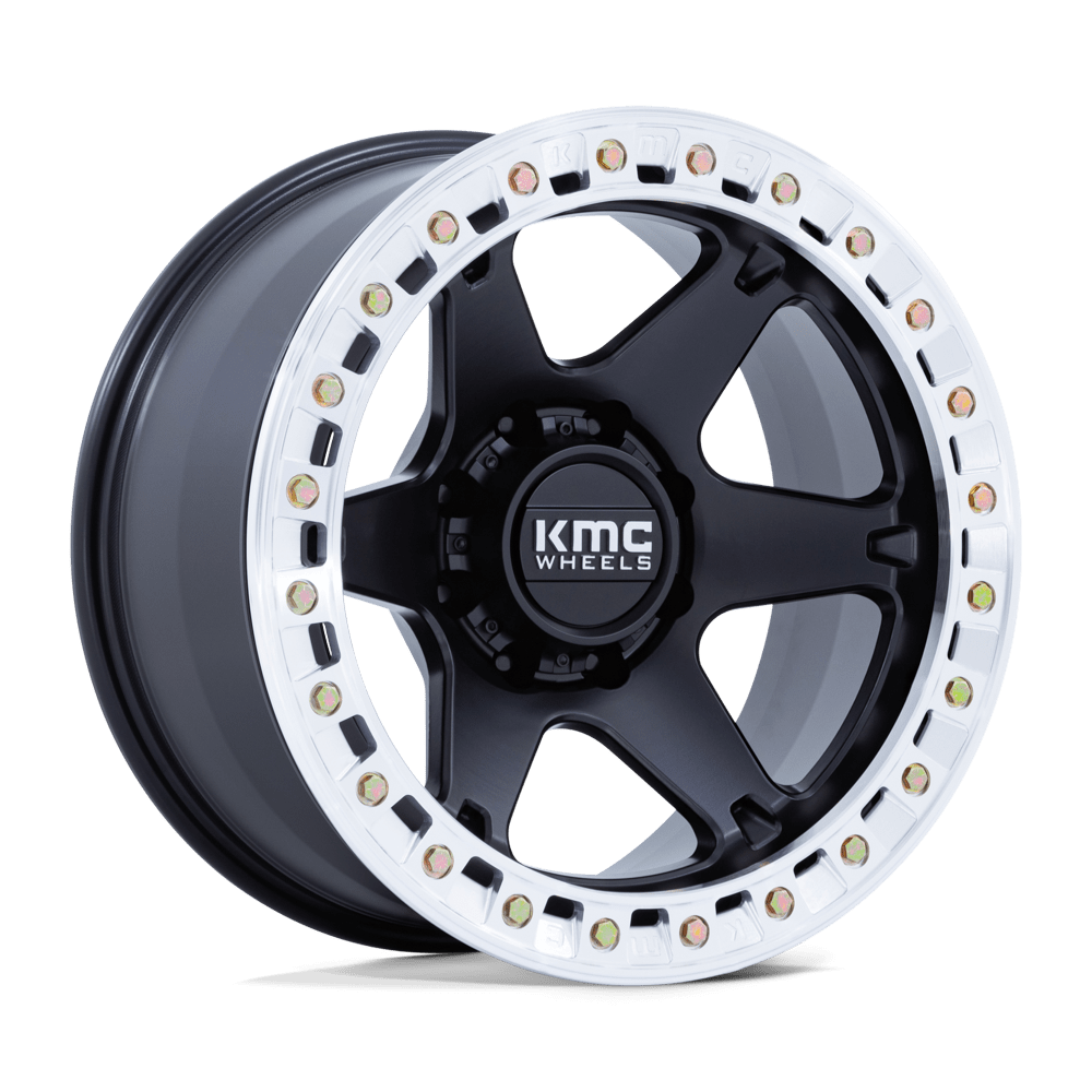 KMC KM238 VI BEADLOCK SATIN BLACK W/ MACHINED RING 20X10 0x0 et-48 72.56