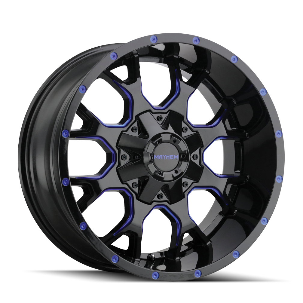 MAYHEM WARRIOR GLOSS BLACK MILLED PRISM BLUE 18x9.0 5x139.7/5x150 et18 110