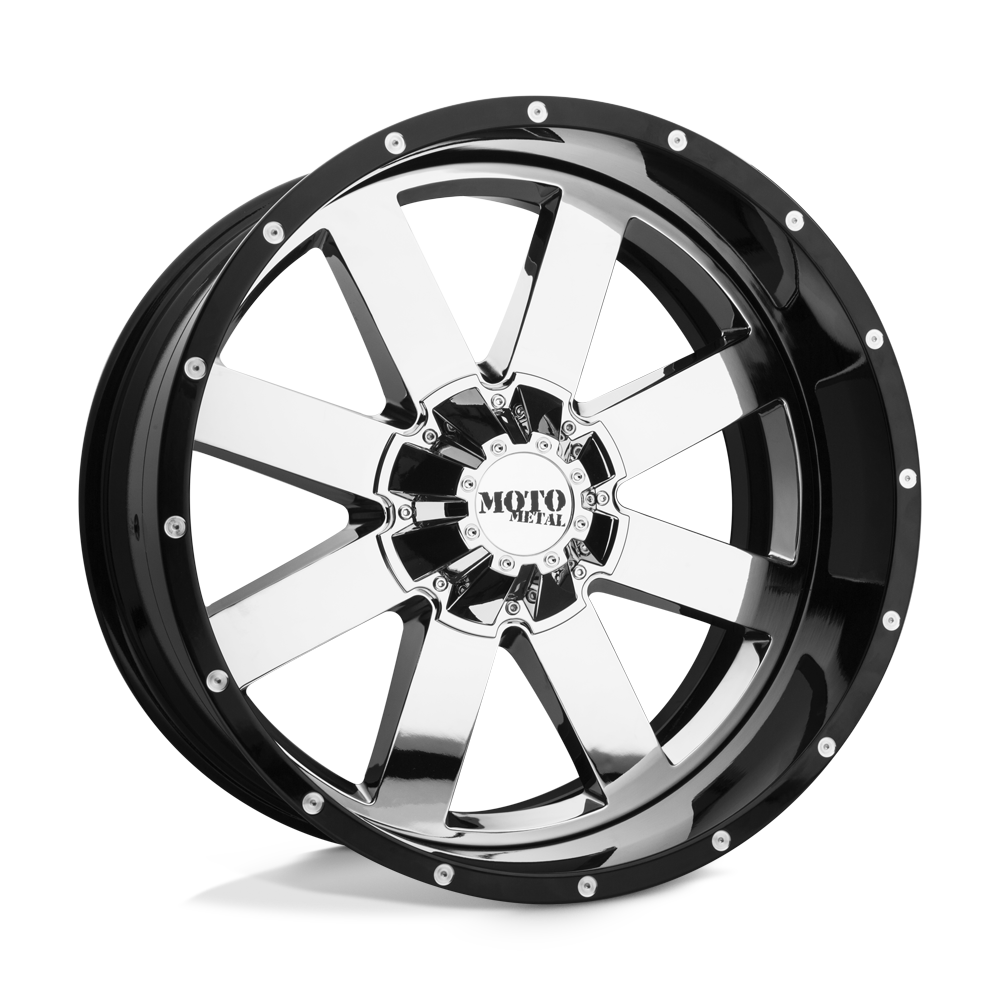 Moto Metal MO200 CHROME CENTER W/ GLOSS BLACK MILLED LIP 22X10 6x139.7 et-18 106.1