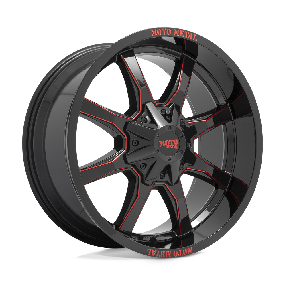 Moto Metal MO970 GLOSS BLACK MILLED W/ RED TINT & MOTO METAL ON LIP 20X9 5x139.7/5x150 et0 110.1
