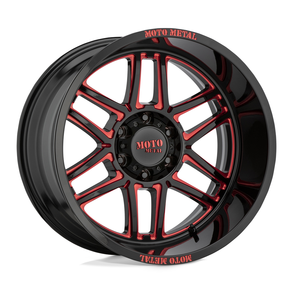 Moto Metal MO992 FOLSOM GLOSS BLACK MILLED W/ RED TINT 20X10 8x165.1 et-18 125.1