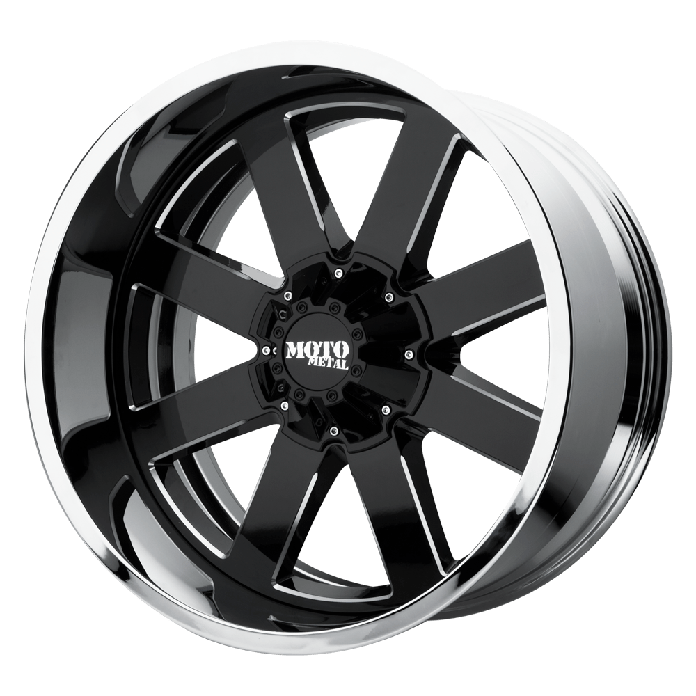Moto Metal MO200 GLOSS BLACK MILLED CENTER W/ CHROME LIP 22X12 6x139.7 et-44 106.1