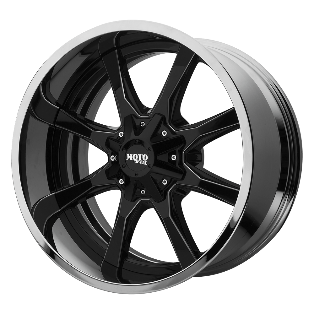 Moto Metal MO201 GLOSS BLACK MILLED CENTER W/ CHROME LIP 22X12 5x127/5x139.7 et-44 78.1