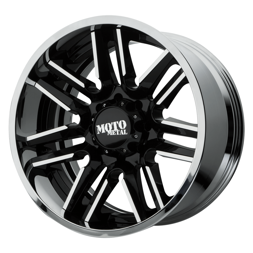 Moto Metal MO202 GLOSS BLACK MACHINED CENTER W/ CHROME LIP 20X12 8x180 et-44 124.2
