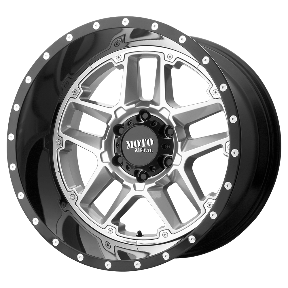 Moto Metal MO987 SENTRY GLOSS SILVER CENTER W/ GLOSS BLACK LIP 20X12 8x170 et-44 125.1