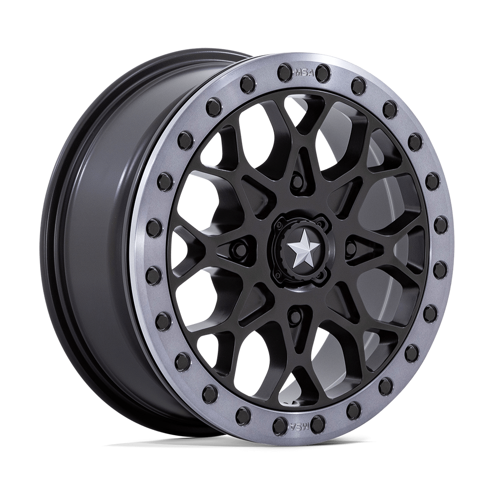 MSA Offroad Wheels M48 PORTAL BEADLOCK SATIN BLACK W/ GRAY TINT RING 15X6 4x156 et38 96