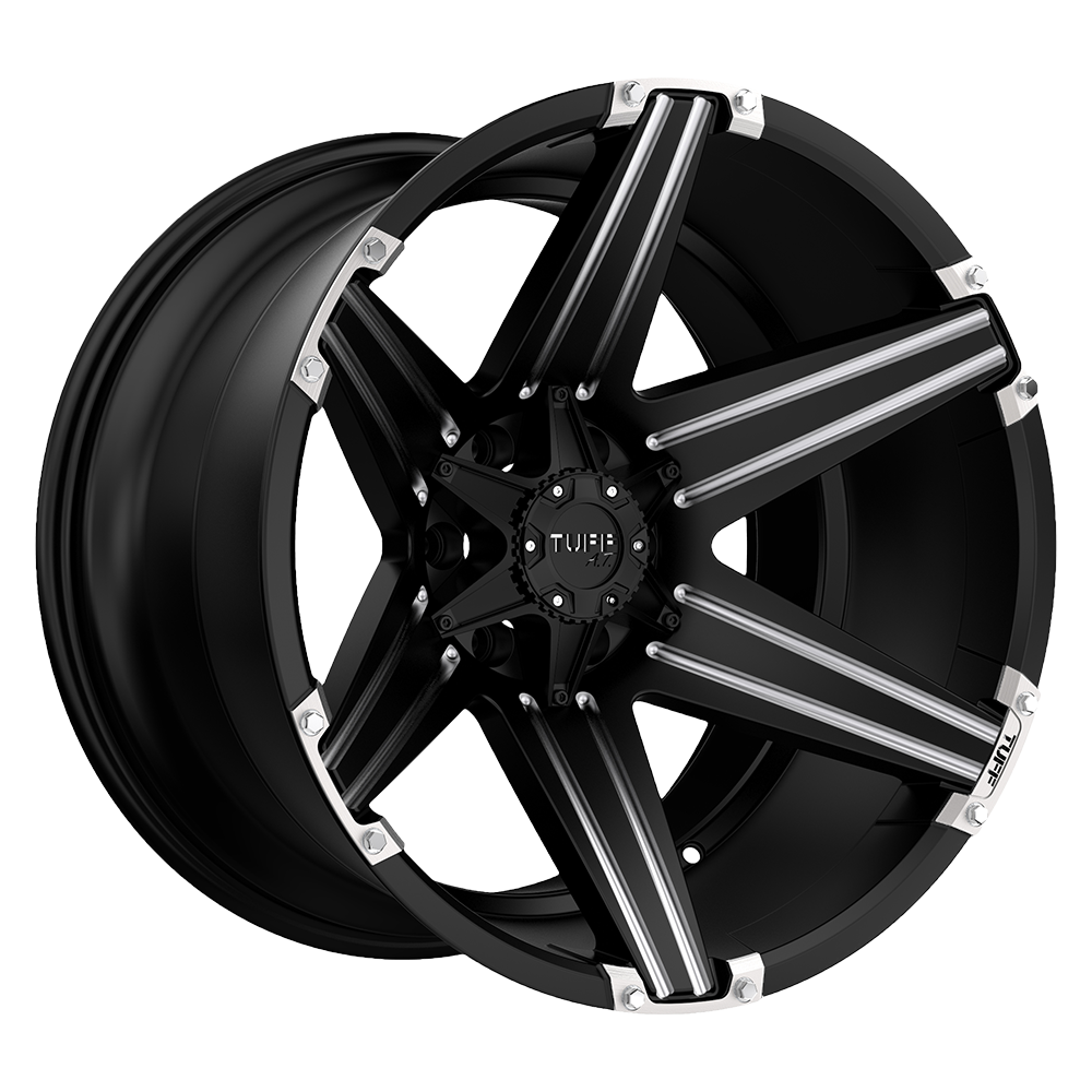 Tuff T12 SATIN BLACK W/ MILLED SPOKES AND BRUSHED INSERTS 20X12 6x139.7 et-45 106.1