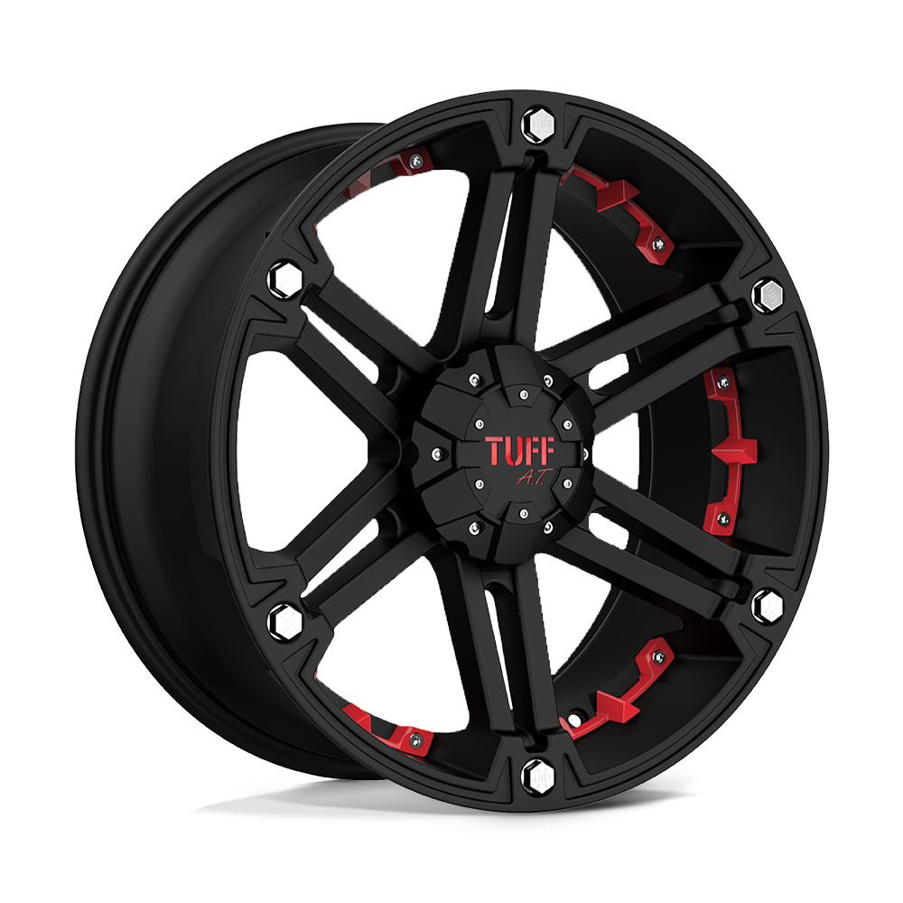Tuff T01 FLAT BLACK W/ RED INSERTS 20X9 5x127/5x139.7 et10 78.1