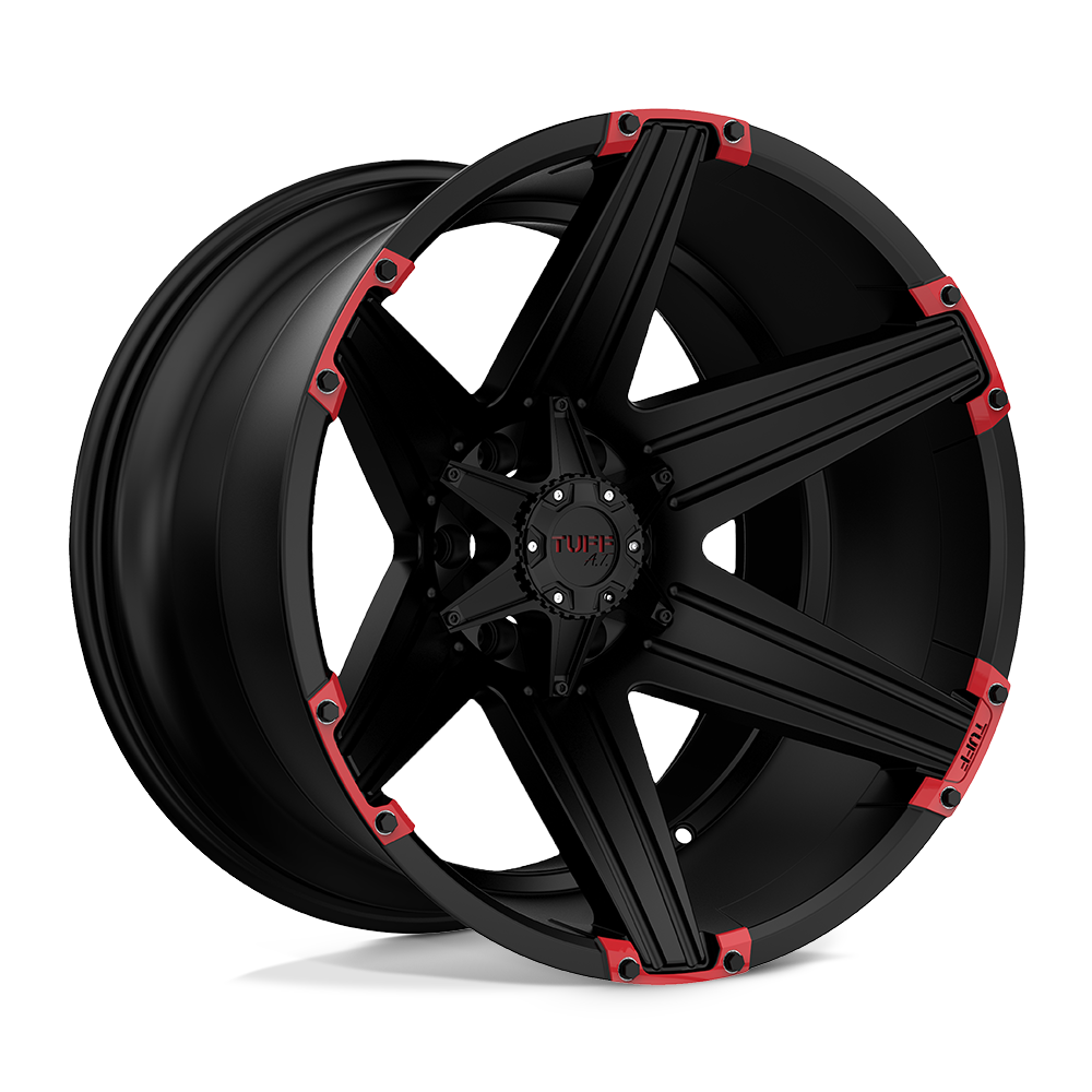 Tuff T12 SATIN BLACK W/ RED INSERTS 22X12 6x139.7 et-45 108