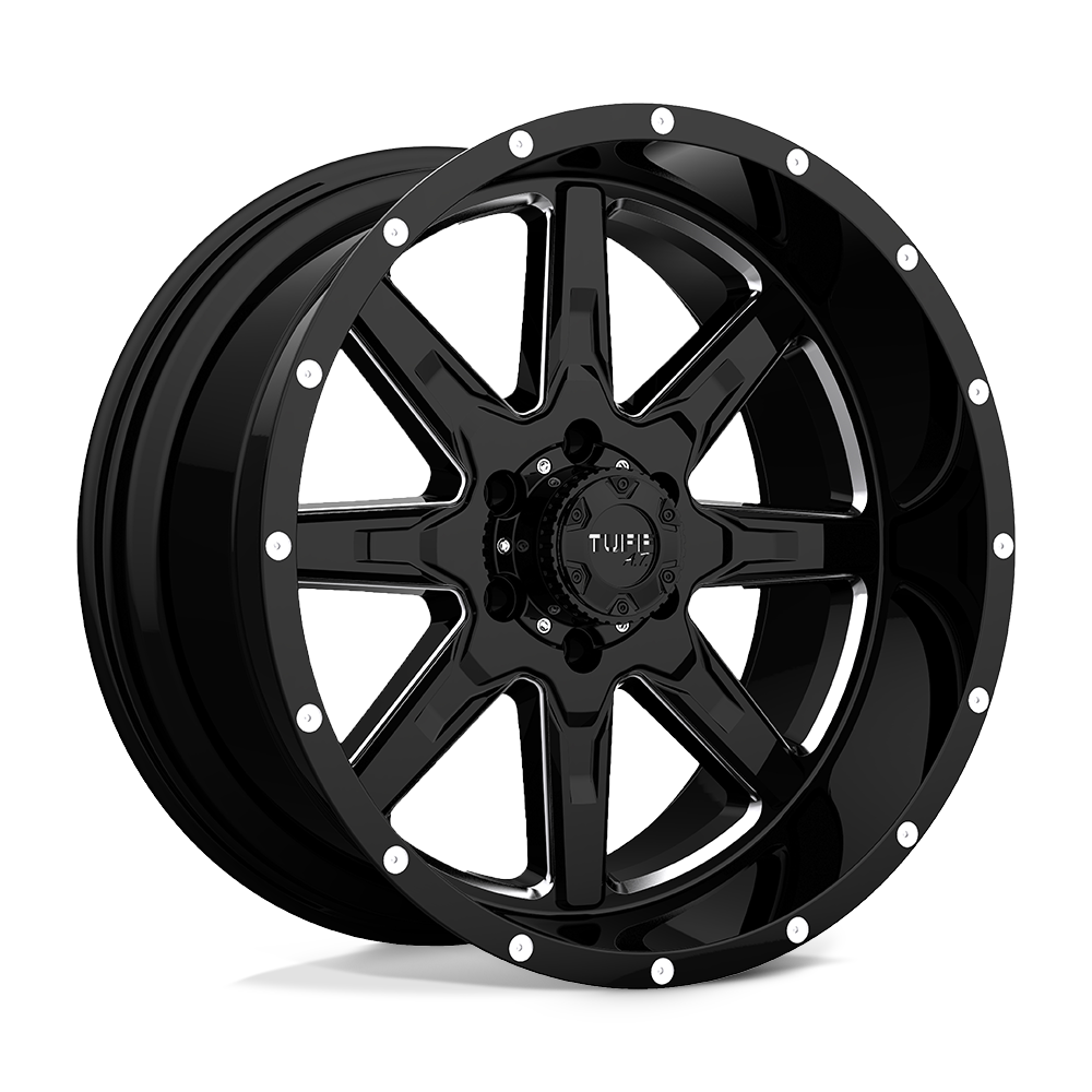 Tuff T15 GLOSS BLACK W/ MILLED SPOKES 22X10 5x127 et-19 78.1
