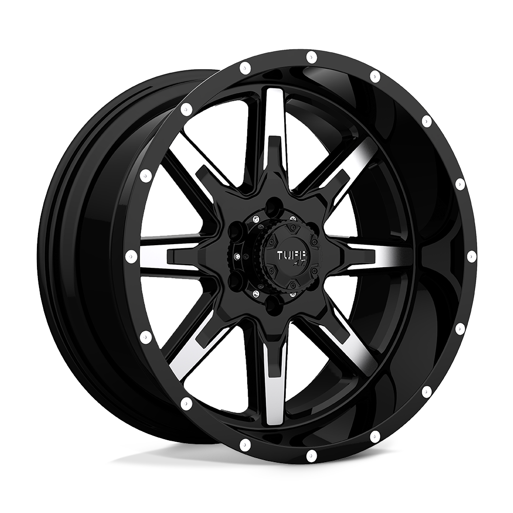 Tuff T15 GLOSS BLACK W/ MACHINED FACE 20X10 5x139.7 et-19 78.1