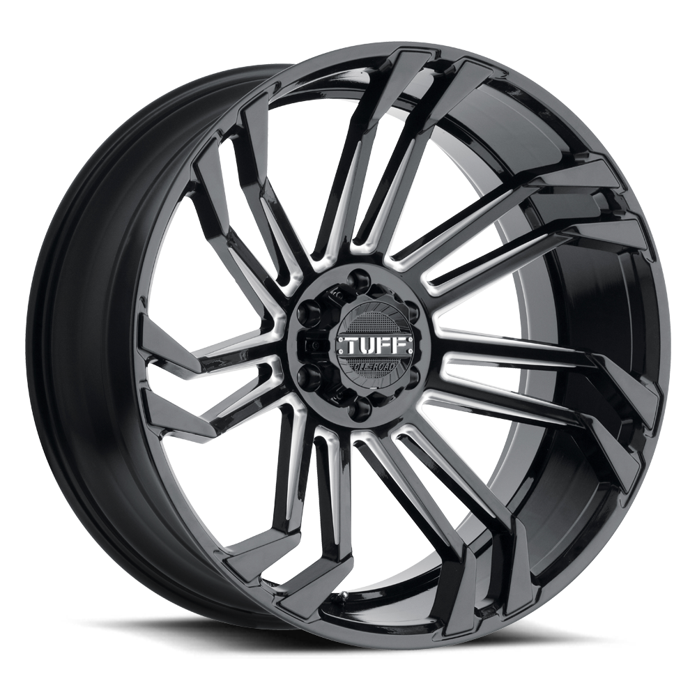 Tuff T21 GLOSS BLACK W/ MILLED SPOKES 22X12 6x135 et-45 87.1