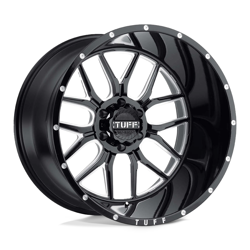 Tuff T23 GLOSS BLACK W/ MILLED SPOKES AND DIMPLES 22X14 6x139.7 et-76 112.1