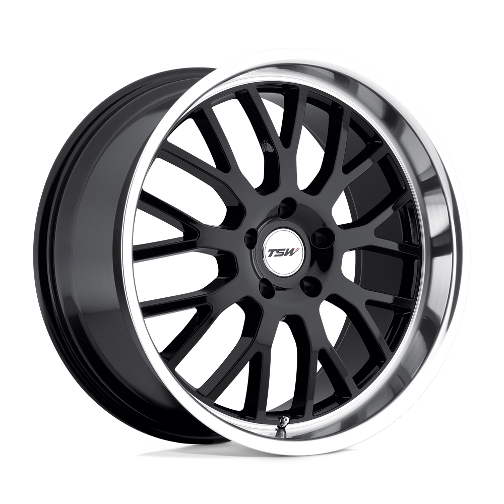 TSW TREMBLANT GLOSS BLACK W/ MIRROR CUT LIP 17X8 5x120 et20 76.1