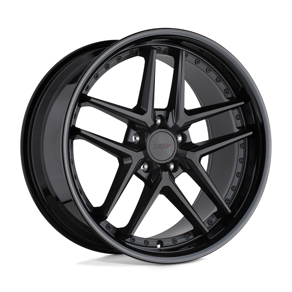 TSW PREMIO MATTE BLACK W/ GLOSS BLACK LIP 20X8.5 5x114.3 et40 76.1