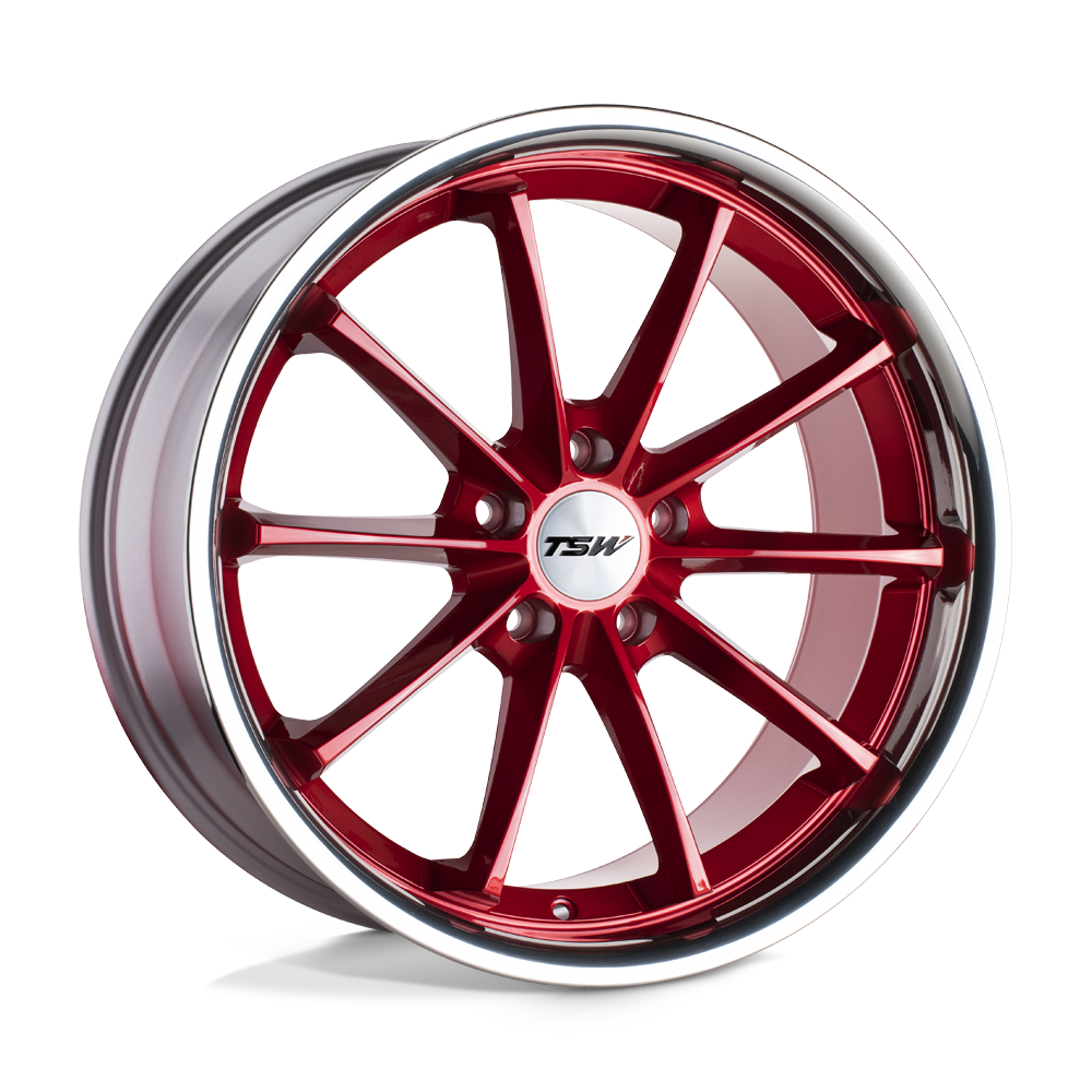 TSW SWEEP CANDY RED W/ STAINLESS LIP 18X8.5 5x114.3 et40 76.1
