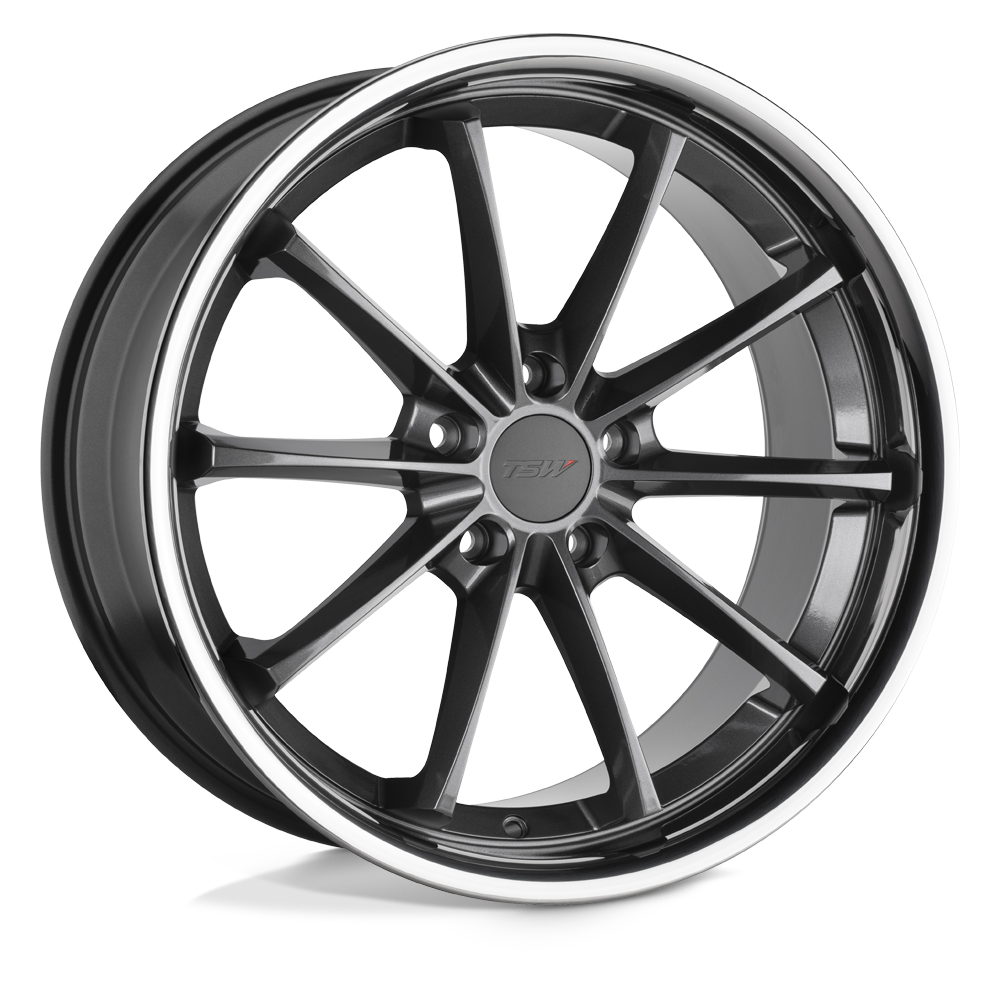 TSW SWEEP GLOSS GUNMETAL W/ STAINLESS LIP 18X9.5 5x120 et40 76.1