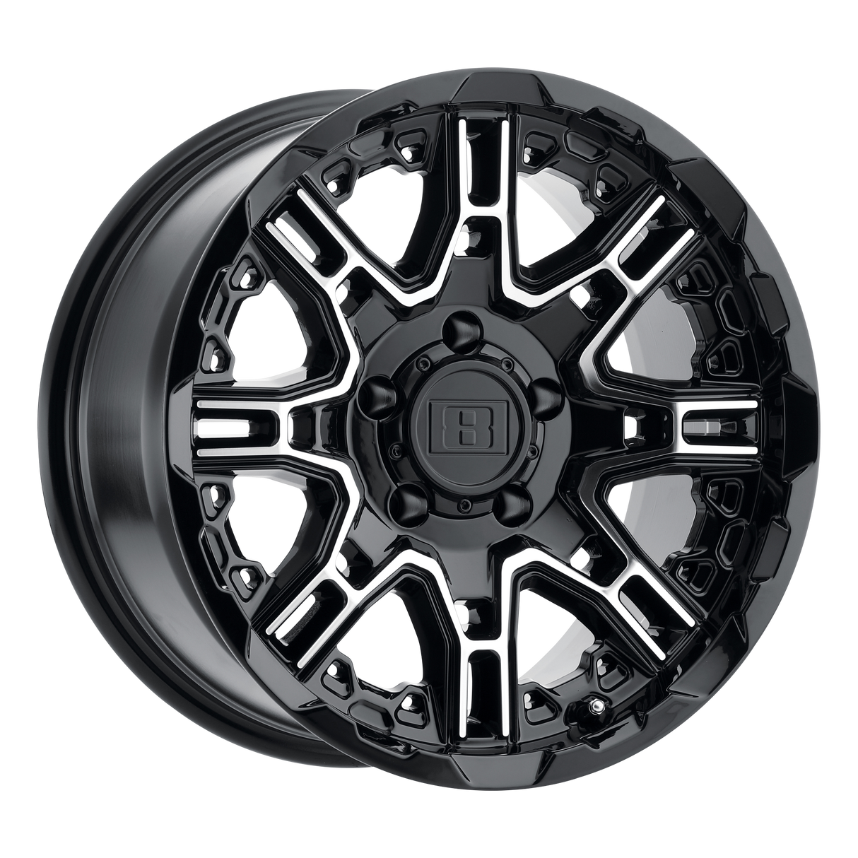 Level 8 SLINGSHOT GLOSS BLACK W/ MACHINED FACE 16X8.5 6x135 et10 87.1