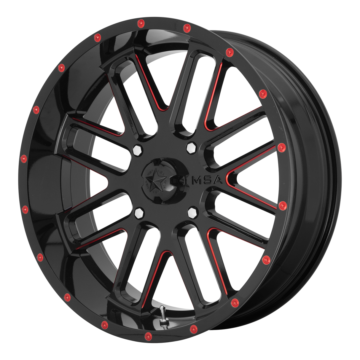 MSA Offroad Wheels M35 BANDIT GLOSS BLACK MILLED W/ RED TINT 22X7 4x137 et0 112.1