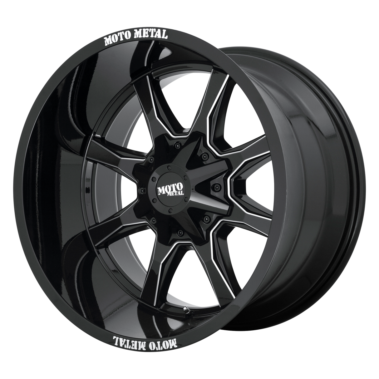 Moto Metal MO970 GLOSS BLACK W/ MILLED SPOKE & MOTO METAL ON LIP 16X8 6x135/6x139.7 et0 106.1