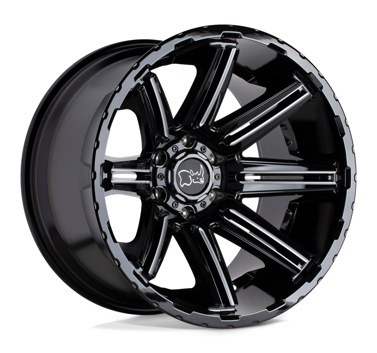 Black Rhino RAMPAGE GLOSS BLACK W/ MIRROR CUT FACE & TRANSLUCENT CLEAR 20X9.5 6x135 et12 87.1