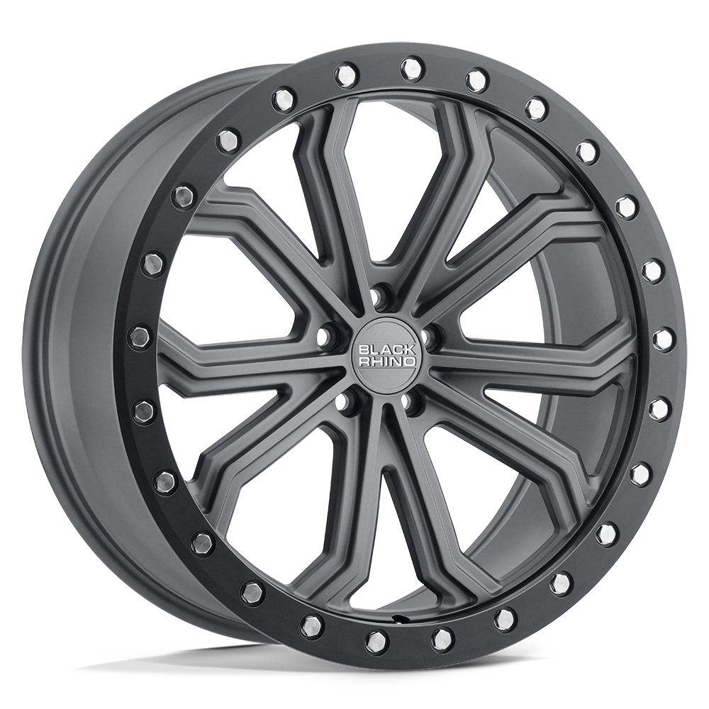 Black Rhino TRABUCO MATTE GUNMETAL W/ BLACK RING & SILVER BOLTS 22X10 5x120 et30 76.1
